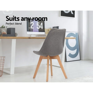 Ashley Rose Set of 2 Retro Beech Fabric Dining Chair - Light Grey - Ashley Rose