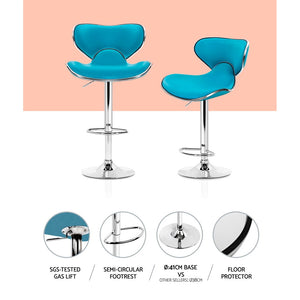 Ashley Rose 2x Bar Stools Gas lift Swivel Chairs Kitchen Leather Chrome Teal - Ashley Rose