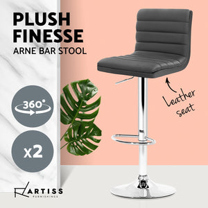 Ashley Rose 2x Gas lift Bar Stools Swivel Kitchen Chairs Leather Chrome Grey - Ashley Rose