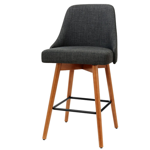 Ashley Rose 2x Wooden Bar Stools Swivel Bar Stool Kitchen Cafe Fabric Charcoal - Ashley Rose