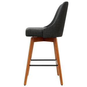 Ashley Rose 2x Wooden Bar Stools Swivel Bar Stool Kitchen Cafe Fabric Charcoal - Ashley Rose