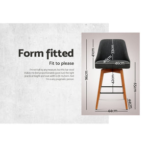 Ashley Rose 2x Wooden Bar Stools Swivel Bar Stool Kitchen Cafe Fabric Charcoal - Ashley Rose