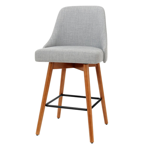 Ashley Rose 2x Wooden Bar Stools Swivel Bar Stool Kitchen Cafe Fabric Light Grey - Ashley Rose