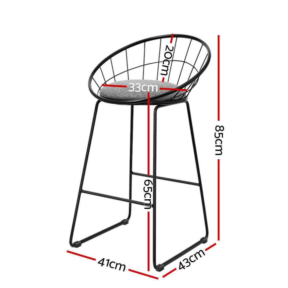 Ashley Rose 2x Nordic Bar Stools Metallic Bar Stool Kitchen Fabric Gre