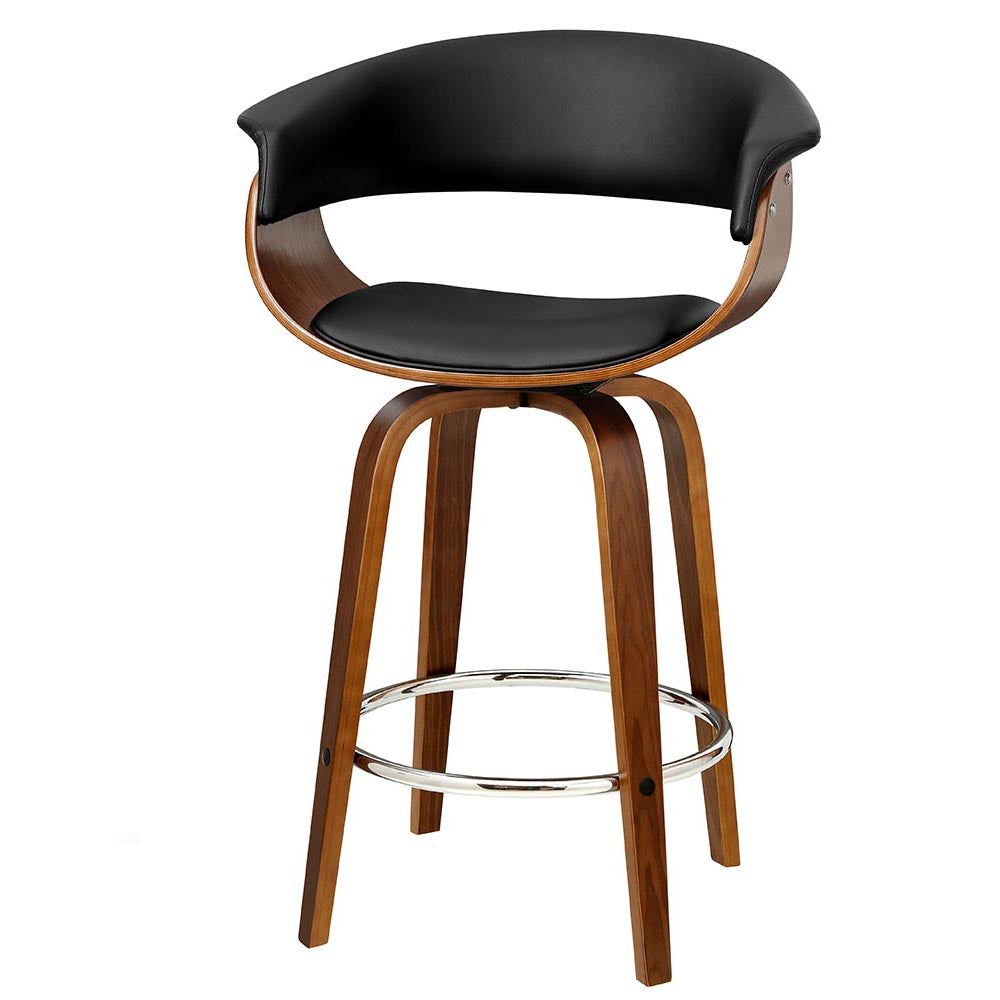 Ashley Rose 1x Swivel Bar Stools Wooden Bar Stool Kitchen Leather Black - Ashley Rose