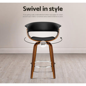 Ashley Rose 1x Swivel Bar Stools Wooden Bar Stool Kitchen Leather Black - Ashley Rose