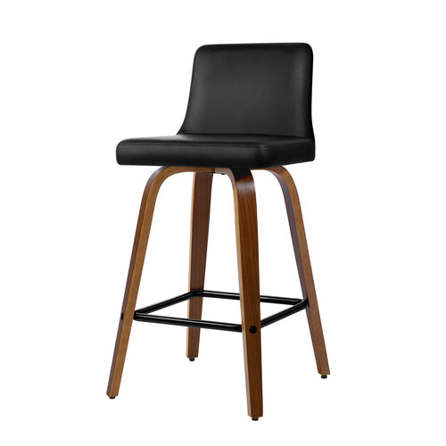 Ashley Rose 2x Kitchen Wooden Bar Stools Swivel Bar Stool Chairs Leather Luxury Black - Ashley Rose