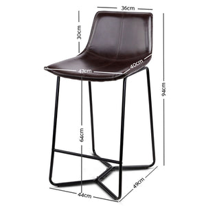 Ashley Rose Set of 2 PU Leather Bar Stools - Metal Black - Ashley Rose