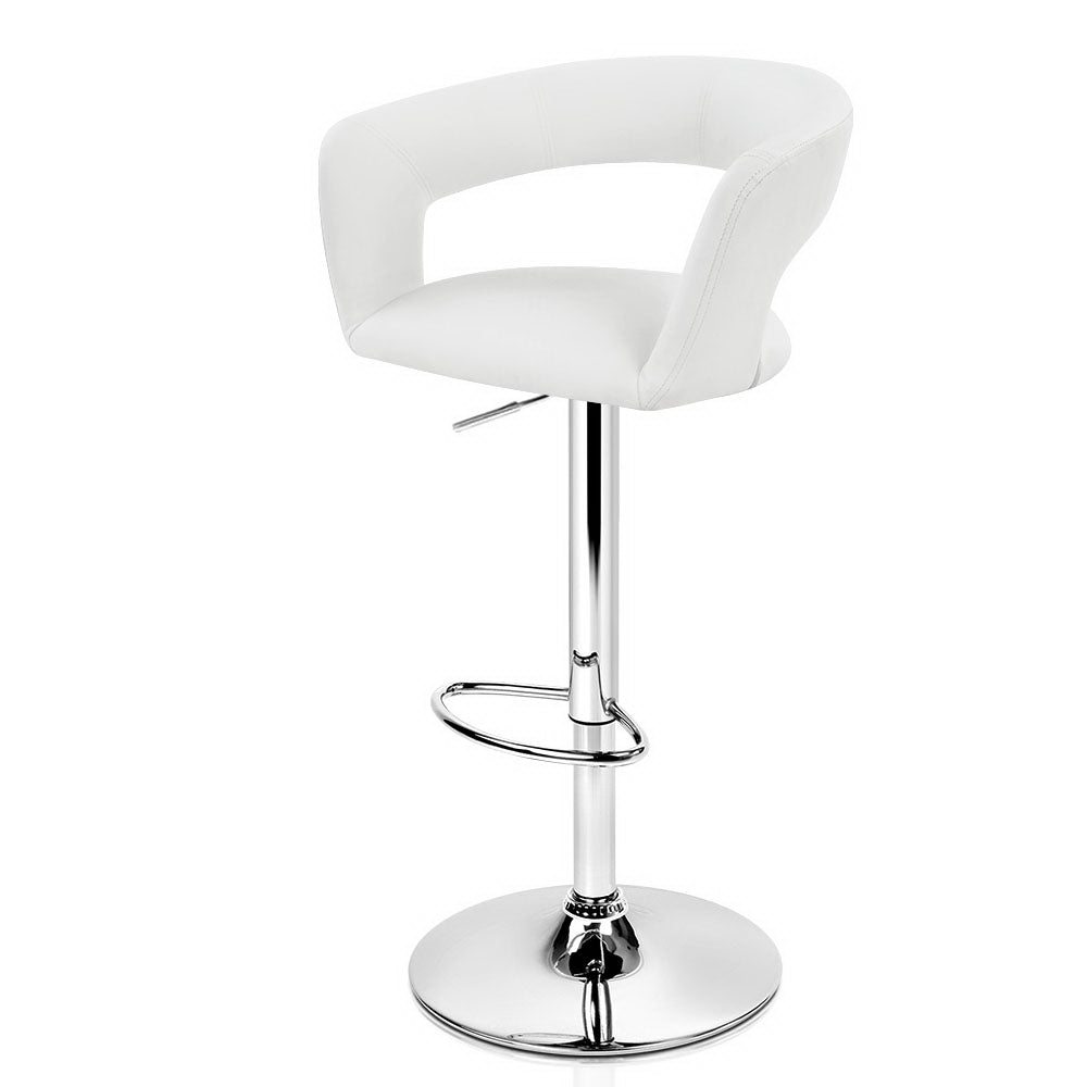 Ashley Rose 2x Gas Lift Bar Stools Swivel Chairs Leather Chrome White - Ashley Rose