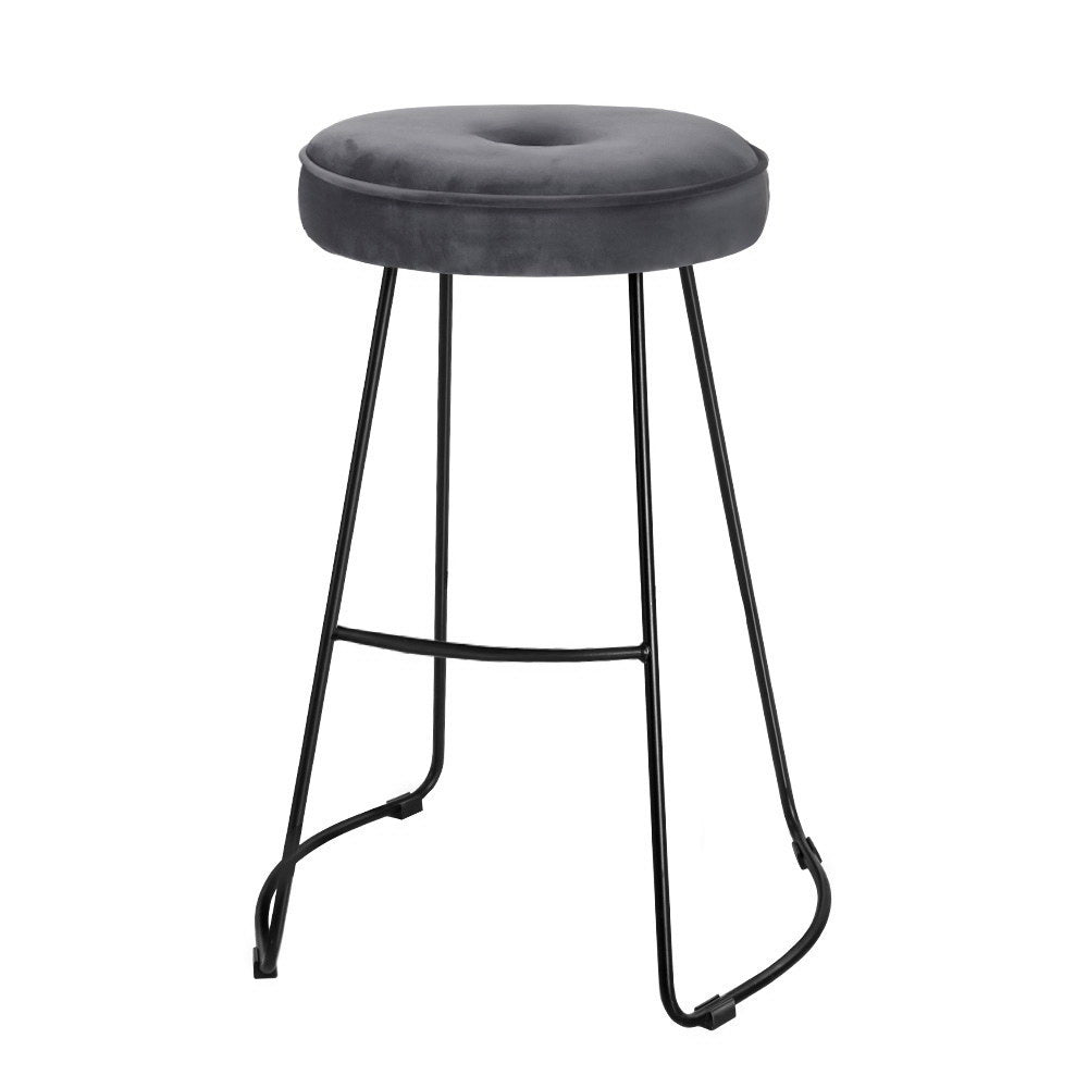 Ashley Rose 2x Bar Stools Kitchen Stool Chairs Modern Metal Velvet Fabric Grey - Ashley Rose