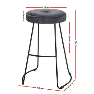 Ashley Rose 2x Bar Stools Kitchen Stool Chairs Modern Metal Velvet Fabric Grey - Ashley Rose