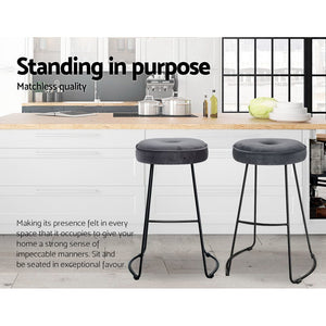 Ashley Rose 2x Bar Stools Kitchen Stool Chairs Modern Metal Velvet Fabric Grey - Ashley Rose