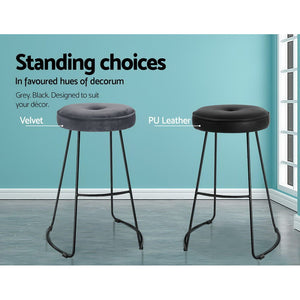 Ashley Rose 2x Bar Stools Kitchen Stool Chairs Modern Metal Velvet Fabric Grey - Ashley Rose