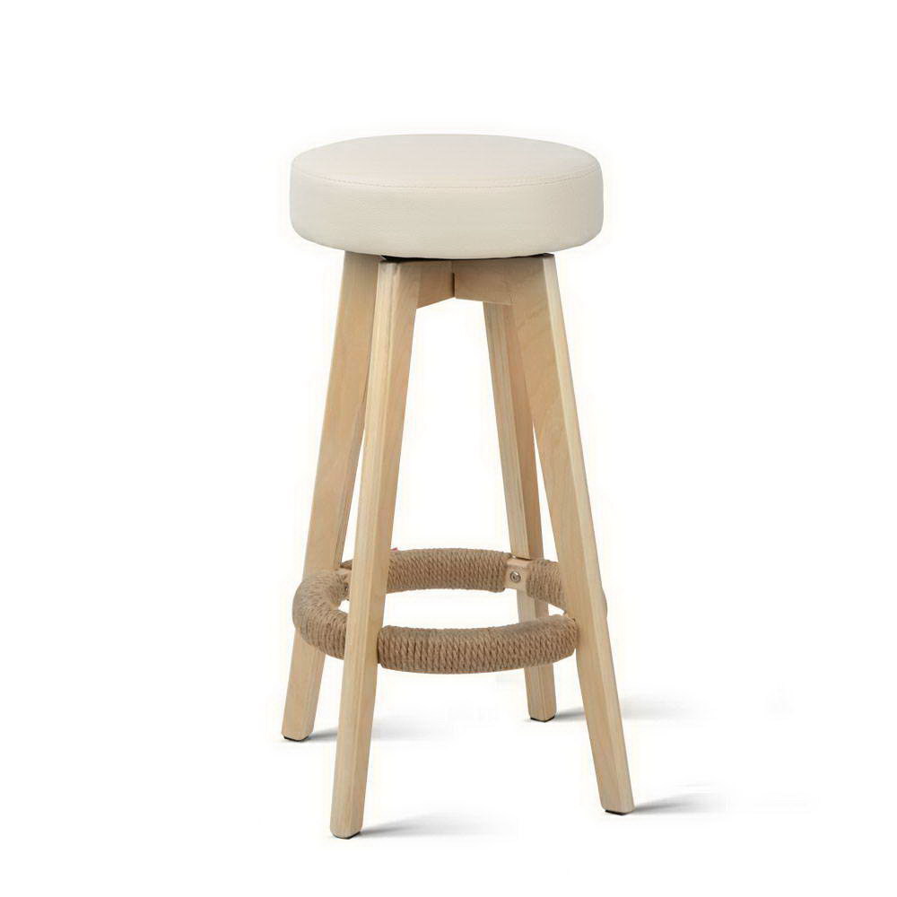 Ashley Rose Set of 2 PU Leather Round Bar Stool - Beige - Ashley Rose