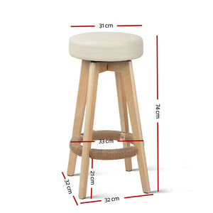 Ashley Rose Set of 2 PU Leather Round Bar Stool - Beige - Ashley Rose