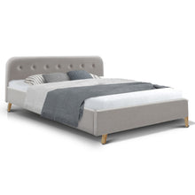 Load image into Gallery viewer, Ashley Rose King Size Bed Frame Base Mattress Fabric Wooden Beige - Ashley Rose