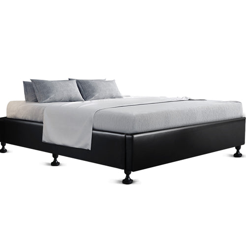 Ashley Rose Queen Size Bed Base Frame Mattress Platform Leather Wooden Black - Ashley Rose