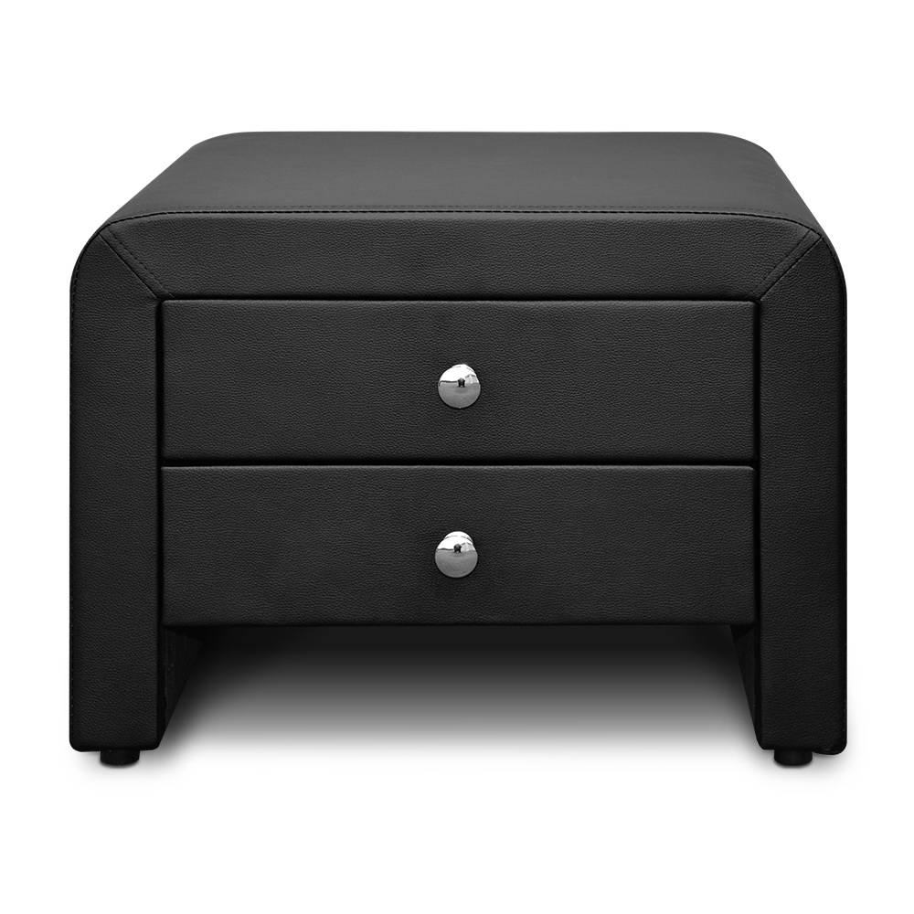 Ashley Rose PU Leather Bedside Table with 2 Drawers - Black - Ashley Rose