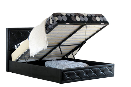 Jasmine PU Leather Queen Gas Lift Ottoman Storage Bed Black - Ashley Rose