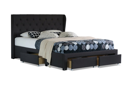 Cambridge Fabric Double Drawers Storage Bed Charcoal - Ashley Rose