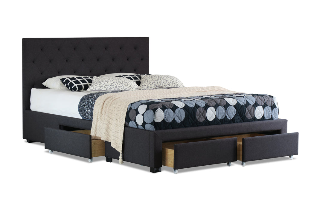 Alabama Fabric Queen Drawers Storage Bed Charcoal - Ashley Rose