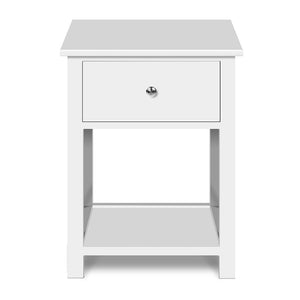 Bedside Table Coffee Side Cabinet Drawer Wooden White - Ashley Rose