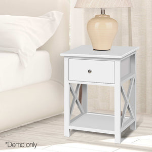 Bedside Table Coffee Side Cabinet Drawer Wooden White - Ashley Rose