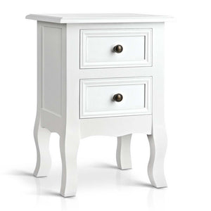 Bedside Table French Provincial Lamp Cabinet 2 Drawers White - Ashley Rose