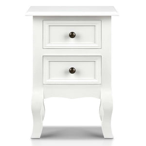 Bedside Table French Provincial Lamp Cabinet 2 Drawers White - Ashley Rose