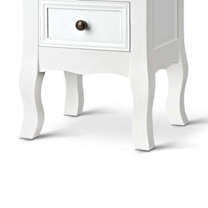 Bedside Table French Provincial Lamp Cabinet 2 Drawers White - Ashley Rose