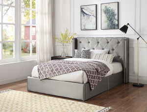 Empress USB Fabric Double Gas Lift Ottoman Storage Bed Light Grey - Ashley Rose