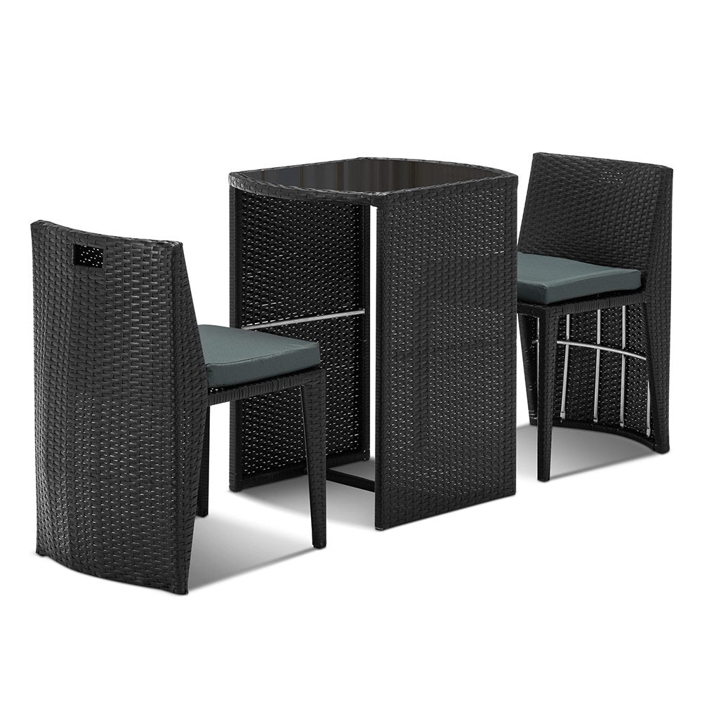 Ashley Rose 3 Piece PE Wicker Outdoor Table and Chair Set - Black - Ashley Rose