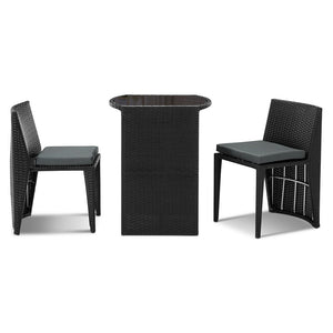 Ashley Rose 3 Piece PE Wicker Outdoor Table and Chair Set - Black - Ashley Rose