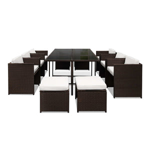 Ashley Rose 11 Piece PE Wicker Outdoor Dining Set - Brown & White - Ashley Rose