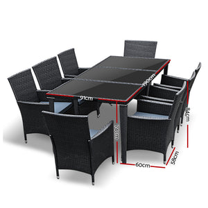 Ashley Rose 9 Piece Outdoor Dining Set - Black - Ashley Rose