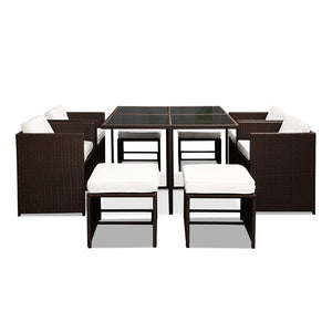 Ashley Rose 9 Piece Wicker Outdoor Dining Set - Brown & White - Ashley Rose