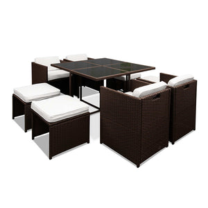 Ashley Rose 9 Piece Wicker Outdoor Dining Set - Brown & White - Ashley Rose