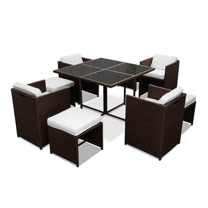 Ashley Rose 9 Piece Wicker Outdoor Dining Set - Brown & White - Ashley Rose