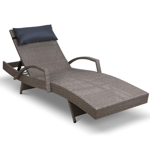 Ashley Rose Outdoor Sun Lounge Furniture Day Bed Wicker Pillow Sofa Arm Set Brown - Ashley Rose