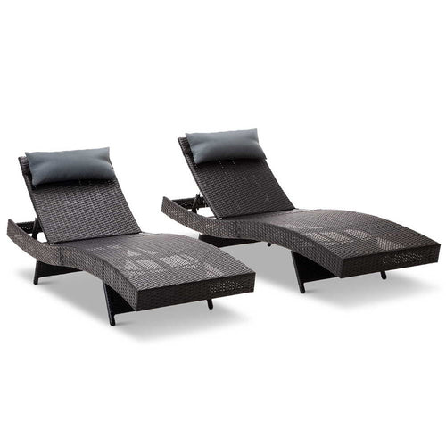 Ashley Rose Set of 2 Outdoor Wicker Sun Lounges - Black - Ashley Rose