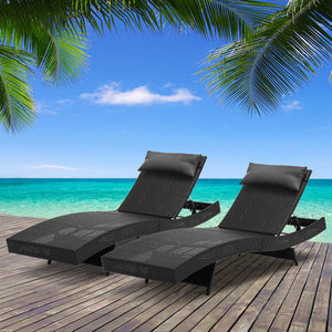 Ashley Rose Set of 2 Outdoor Wicker Sun Lounges - Black - Ashley Rose