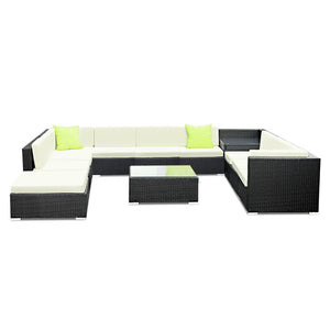 Ashley Rose 12PC Outdoor Furniture Sofa Set Wicker Garden Patio Lounge - Ashley Rose