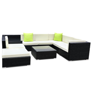 Ashley Rose 9PC Outdoor Furniture Sofa Set Wicker Garden Patio Pool Lounge - Ashley Rose