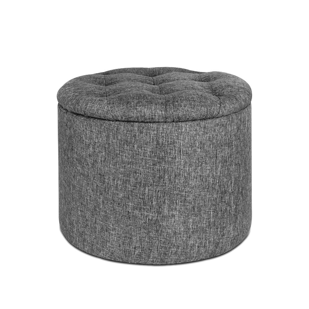 Ashley Rose Fabric Round Storage Ottoman - Grey - Ashley Rose