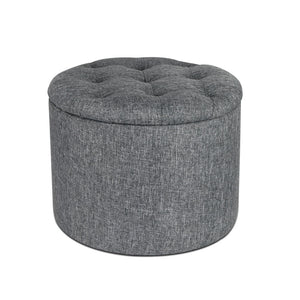 Ashley Rose Fabric Round Storage Ottoman - Grey - Ashley Rose