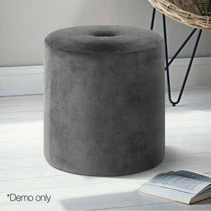 Ashley Rose Round Velvet Ottoman - Grey - Ashley Rose