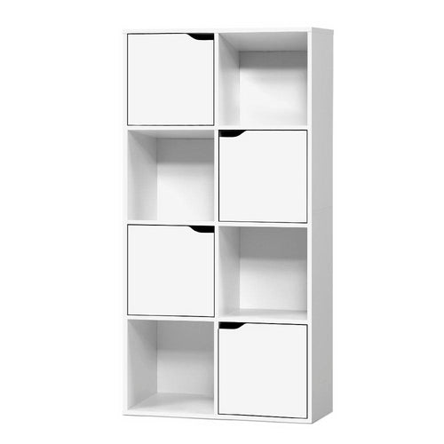 Ashley Rose Display Shelf 8 Cube Storage 4 Door Cabinet Organiser Bookshelf Unit White - Ashley Rose