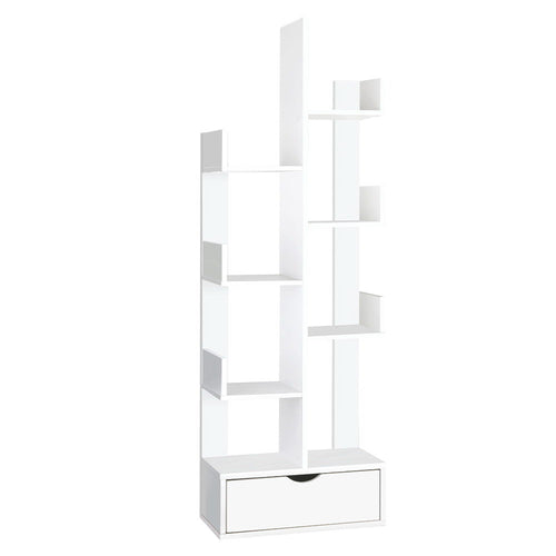 Ashley Rose Wooden Tree Storage Display Shelf Bookcase CD Rack Shelving Unit Drawer White - Ashley Rose