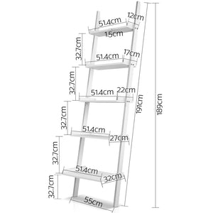 Ashley Rose 5 Tier Wooden Ladder Wall Shelf Rack - White - Ashley Rose