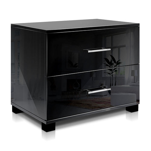 Ashley Rose High Gloss Two Drawers Bedside Table - Black - Ashley Rose